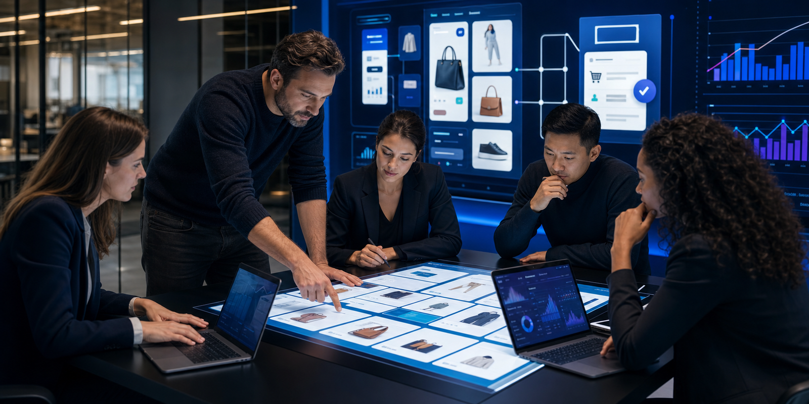 E-commerce team reviewing product experience and growth dashboards